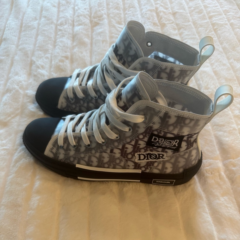 Dior Black and Gray High-Top Sneakers with Artistic Design